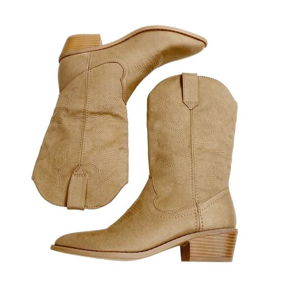 MADDEN GIRL Silverton Western Pull On Faux Leather Boots In Tan Fab - Picture 6 of 9